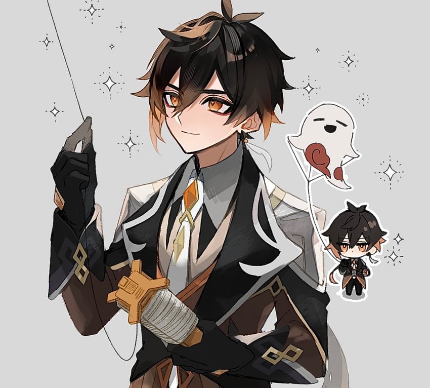 zhongli and boo tao (genshin impact) drawn by en_(be8_jacky)