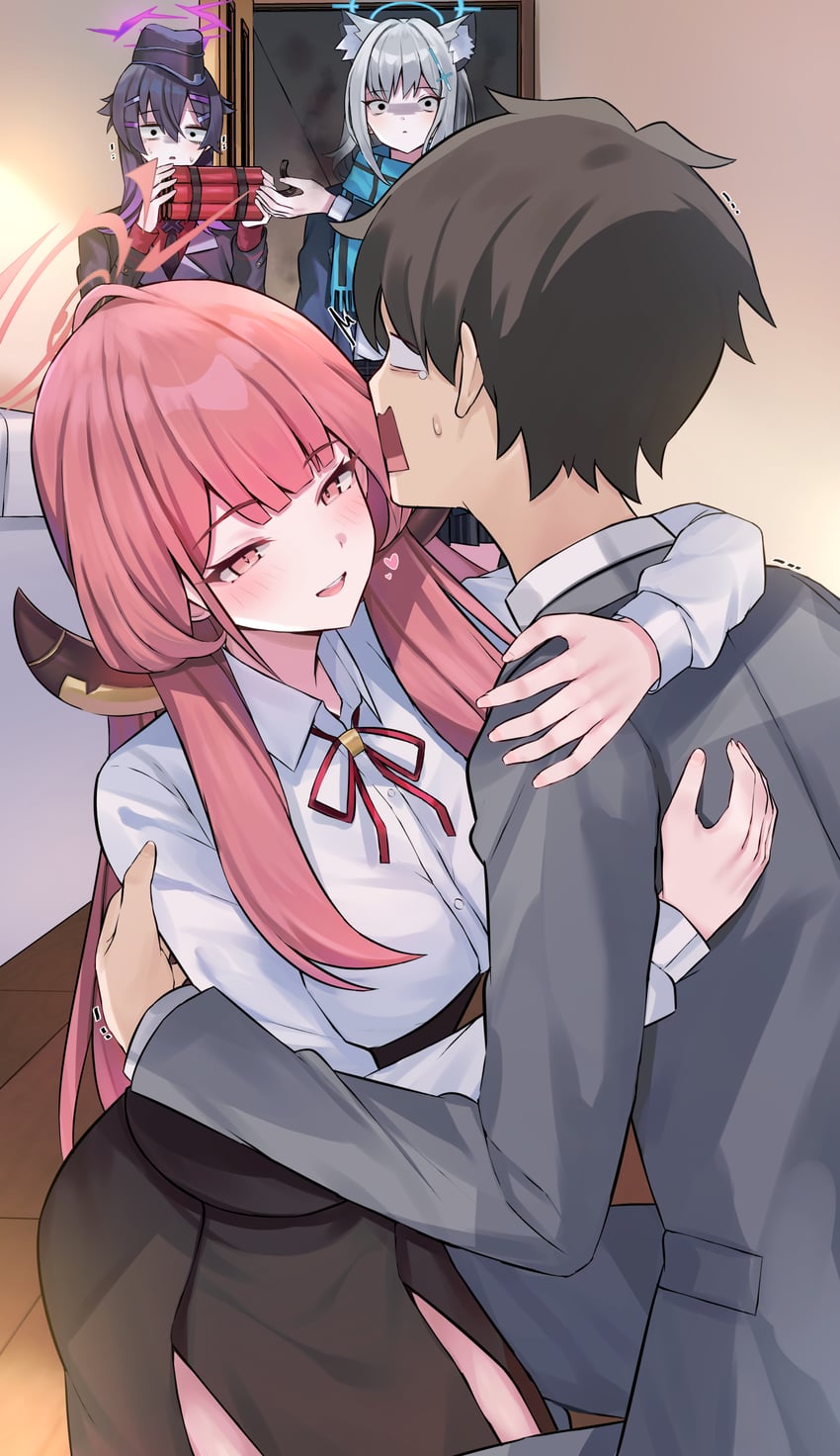 sensei, shiroko, aru, and haruka (blue archive and 1 more) drawn by mi_taro333