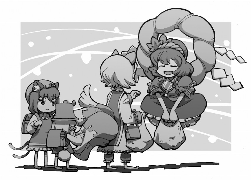 yakumo ran, moriya suwako, chen, and yasaka kanako (touhou) drawn by hounori