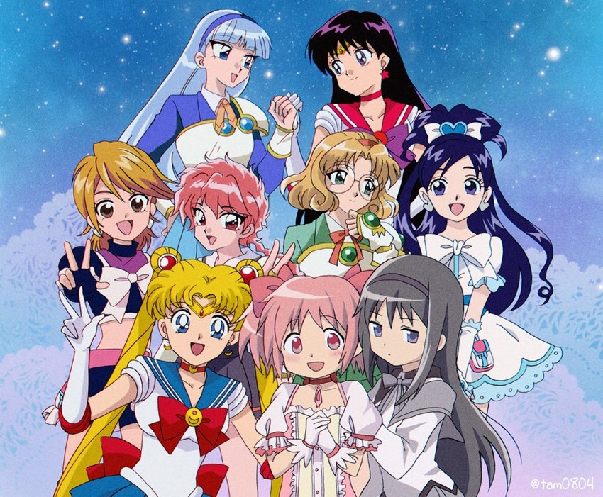 akemi homura, kaname madoka, tsukino usagi, sailor moon, misumi nagisa, and 9 more (mahou shoujo madoka magica and 7 more) drawn by tam_(tam0804)