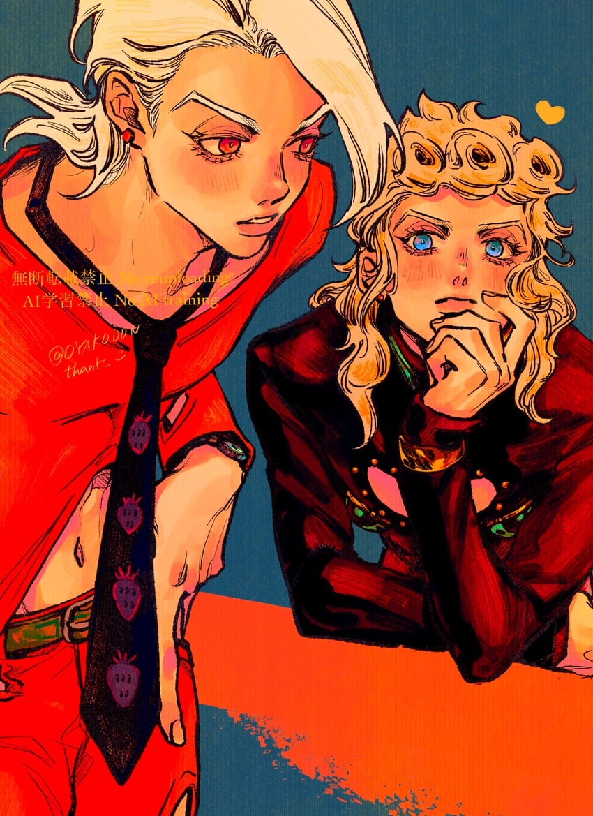 giorno giovanna and pannacotta fugo (jojo no kimyou na bouken and 1 more) drawn by okokoro_zaiku