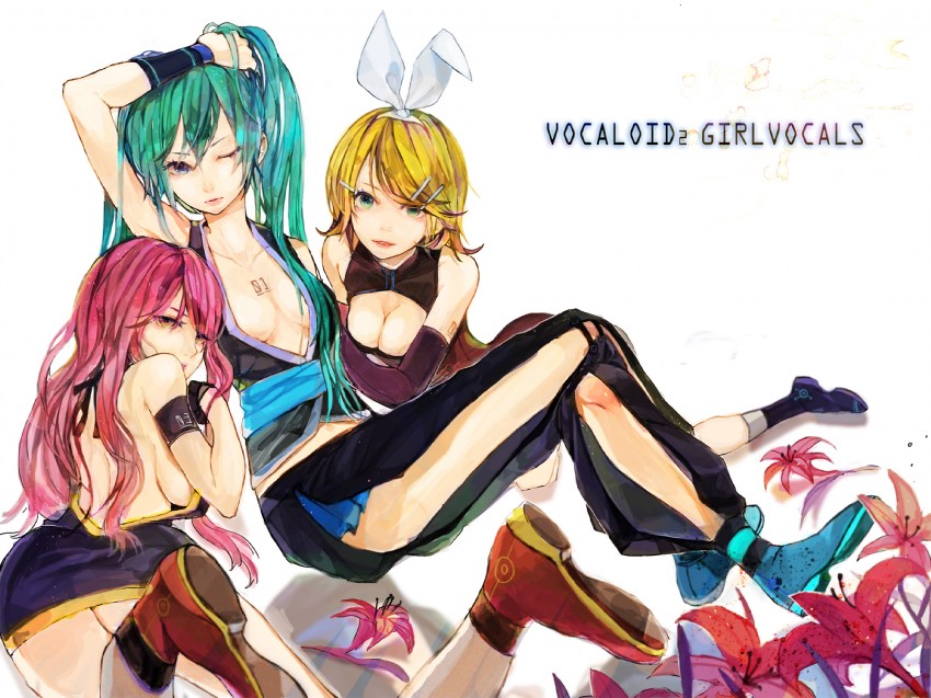 hatsune miku, kagamine rin, and megurine luka (vocaloid) drawn by soono_(rlagpfl)