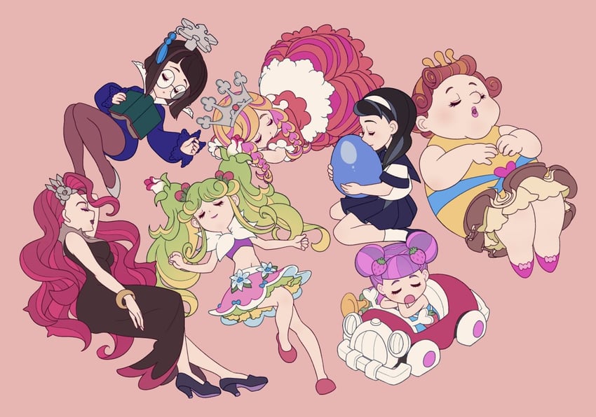 princess apricot, princess martel, princess shizuka, princess bouquet, princess kokomo, and 2 more (little king's story) drawn by yumekui_yoroi