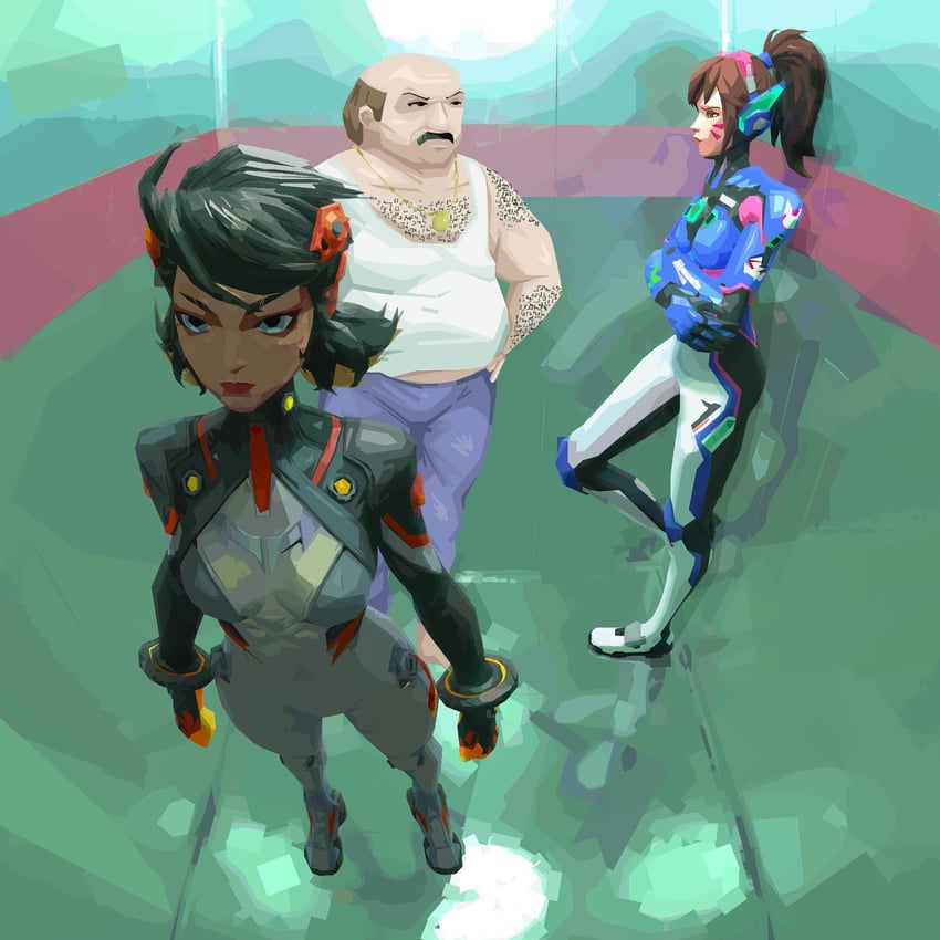 d.va, peni parker, and carl brutananadilewski (neon genesis evangelion and 6 more) drawn by 2gbram and coodafud