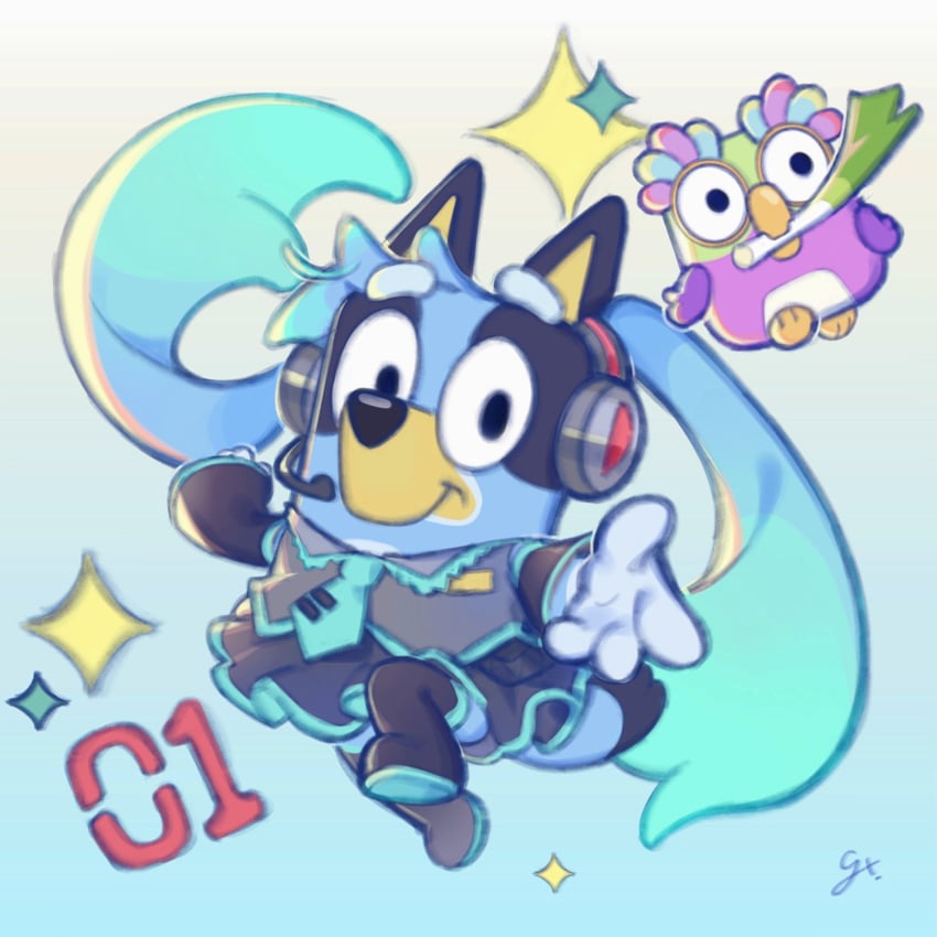 hatsune miku and bluey heeler (vocaloid and 1 more) drawn by mr.gx