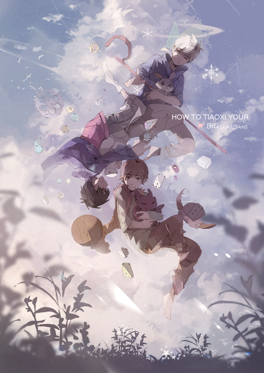 baymax, hiro hamada, toothless, hiccup horrendous haddock iii, jack frost, and 1 more (big hero 6 and 3 more) drawn by left_mouse