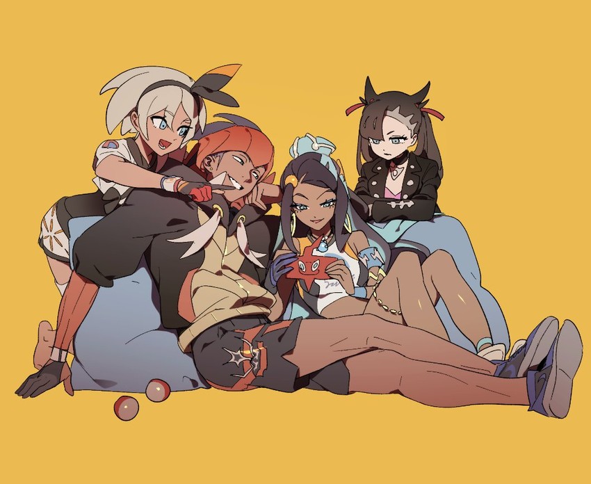 marnie, raihan, rotom, nessa, bea, and 1 more (pokemon and 1 more) drawn by zaket07