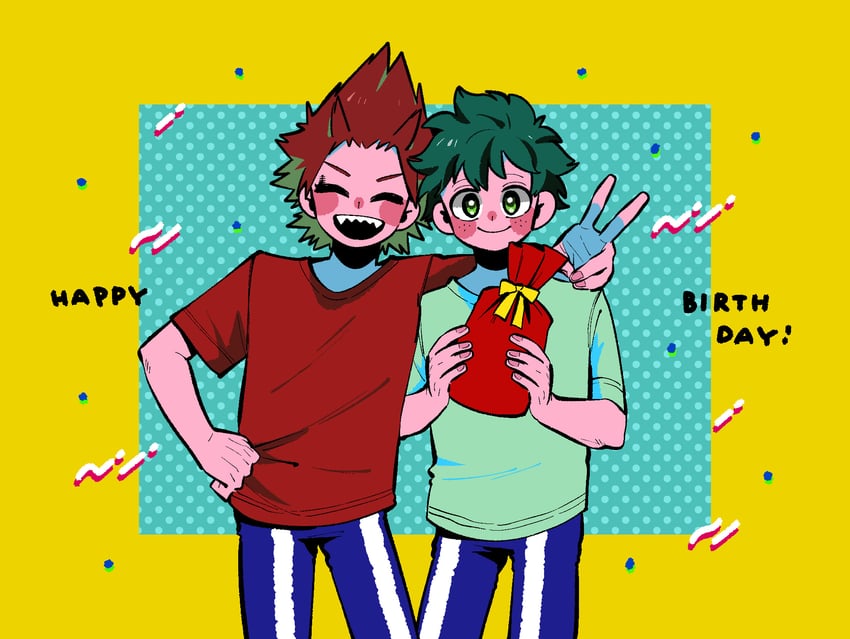 midoriya izuku and kirishima eijiro (boku no hero academia) drawn by anna_(aannnaa3)