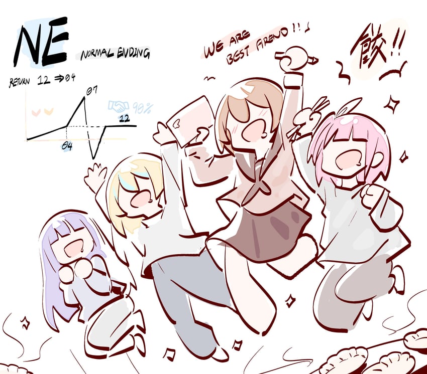 yamanouchi kano, kouzuki mahiru, watase kiui, and takanashi kim anouk mei (yoru no kurage wa oyogenai) drawn by zhanzhangzlw