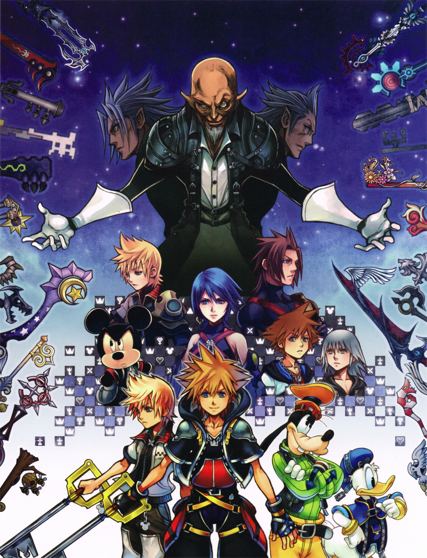 sora, riku, mickey mouse, aqua, donald duck, and 6 more (kingdom hearts and 4 more) drawn by nomura_tetsuya