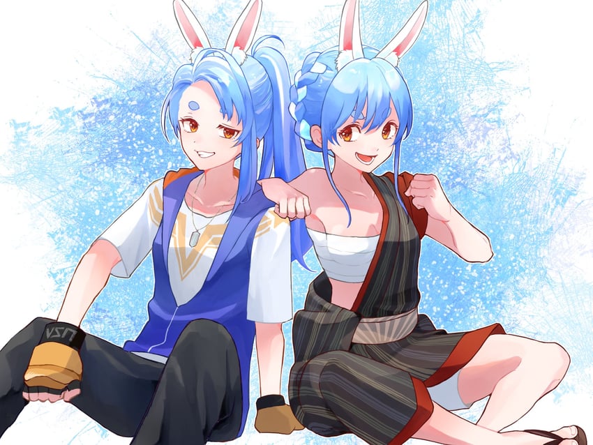 usada pekora, luke sullivan, and e. honda (hololive and 2 more) drawn by imai_hinata