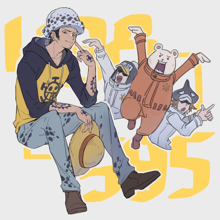 trafalgar law, bepo, penguin, and shachi (one piece) drawn by yurichi_(artist)