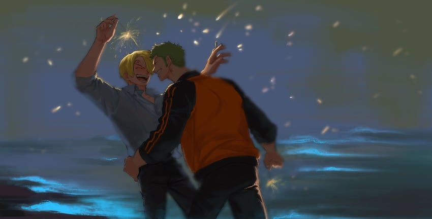 roronoa zoro and sanji (one piece) drawn by jennyandloiryan