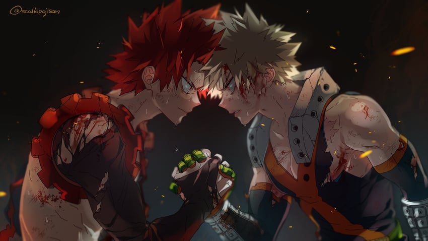 bakugou katsuki and kirishima eijiro (boku no hero academia) drawn by scallopojisan