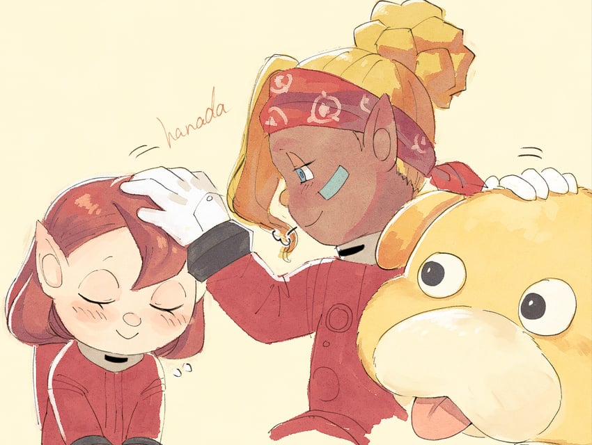 rescue officer, oatchi, and shepherd (pikmin and 1 more) drawn by hanada_(cobalt003)
