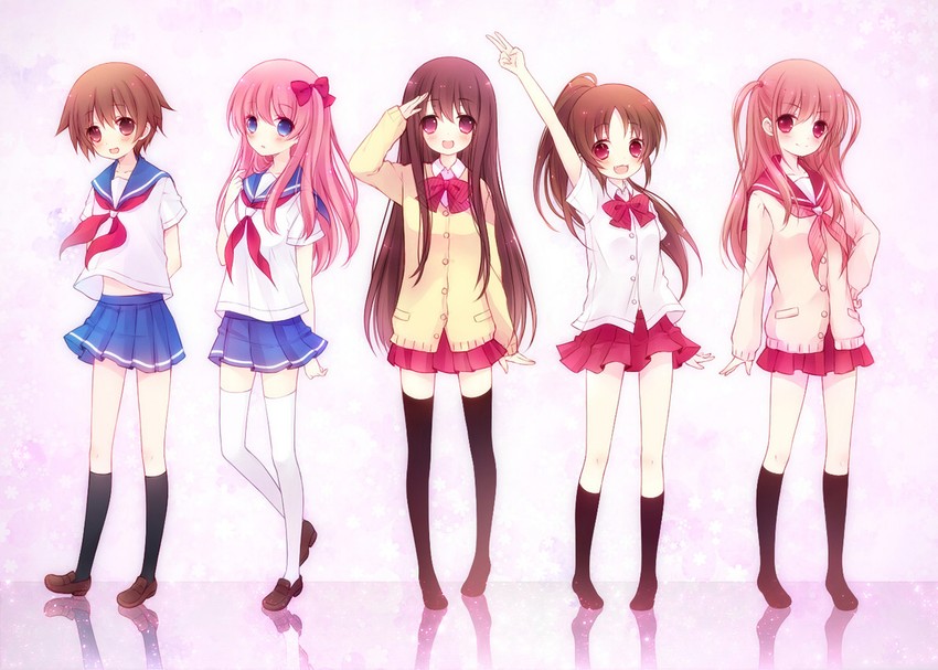 haramura nodoka, miyanaga saki, atarashi ako, takakamo shizuno, and matsumi kuro (saki and 1 more) drawn by konayuki