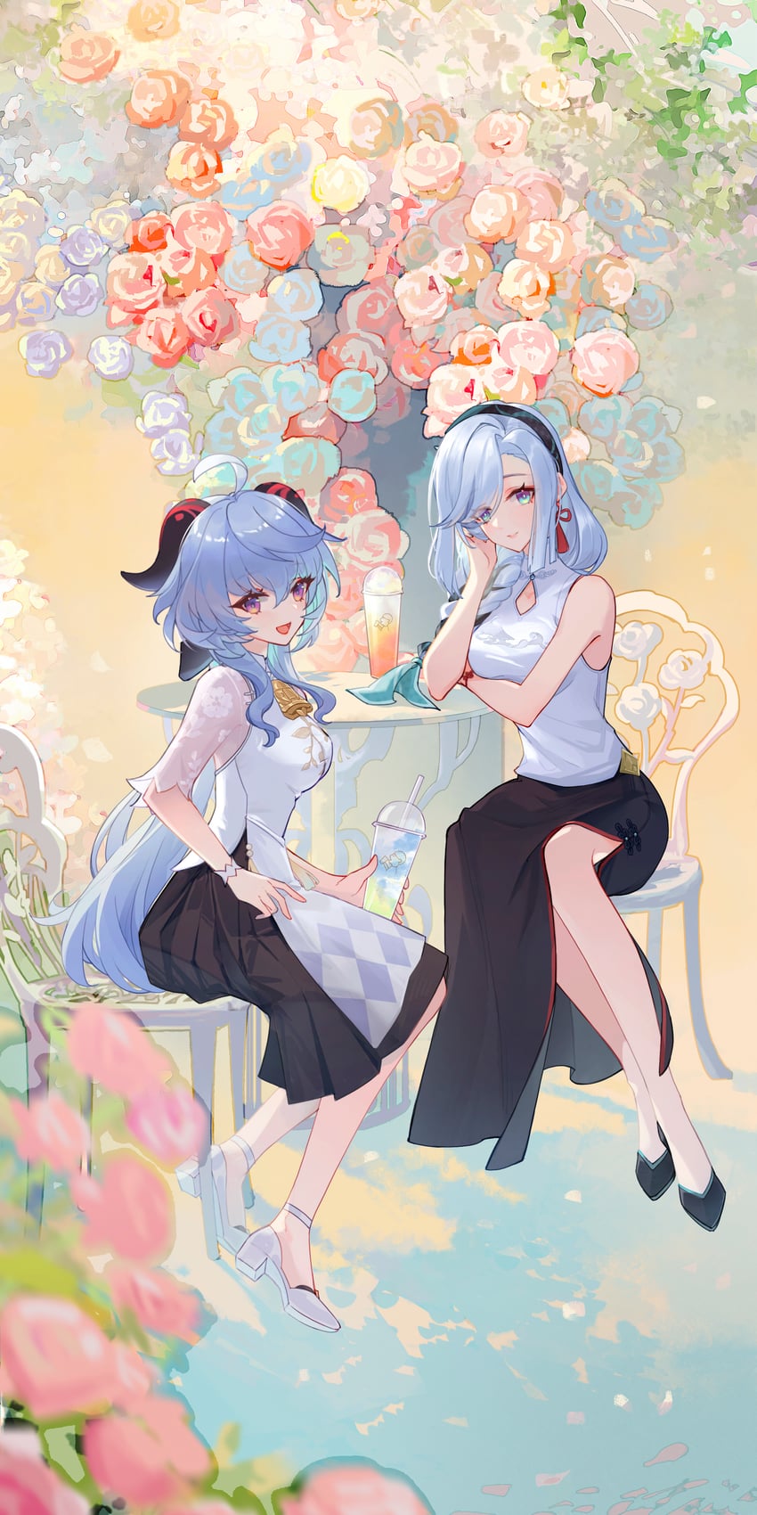 ganyu and shenhe (genshin impact) drawn by zima_(zima_zima)