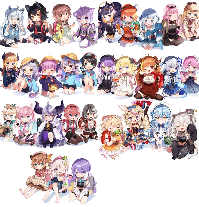 gawr gura, shirakami fubuki, mori calliope, ninomae ina'nis, nekomata okayu, and 33 more (hololive and 2 more) drawn by noi_mine