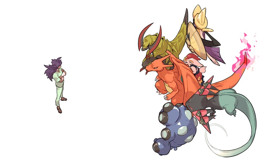 leon, charizard, cinderace, dreepy, aegislash, and 3 more (pokemon and 1 more) drawn by redlhzz