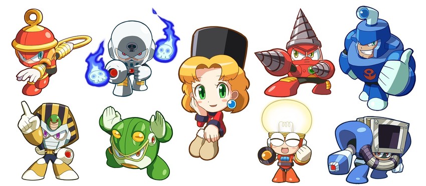 kalinka cossack, skull man, pharaoh man, ring man, toad man, and 4 more (mega man and 2 more) drawn by kin_niku