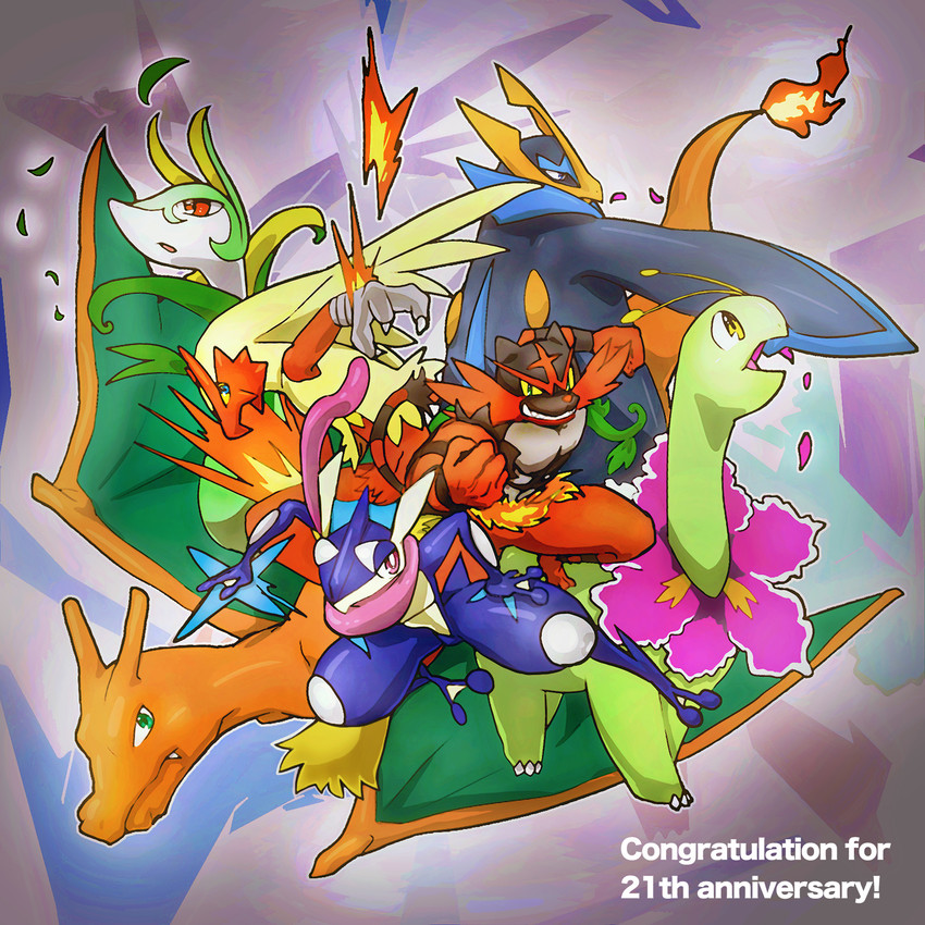 charizard, greninja, blaziken, serperior, incineroar, and 2 more (pokemon) drawn by runachikku
