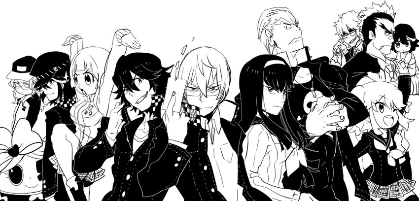 matoi ryuuko, kiryuuin satsuki, narukami yu, shirogane naoto, satonaka chie, and 17 more (persona and 2 more) drawn by shinonoko_(tubamecider)