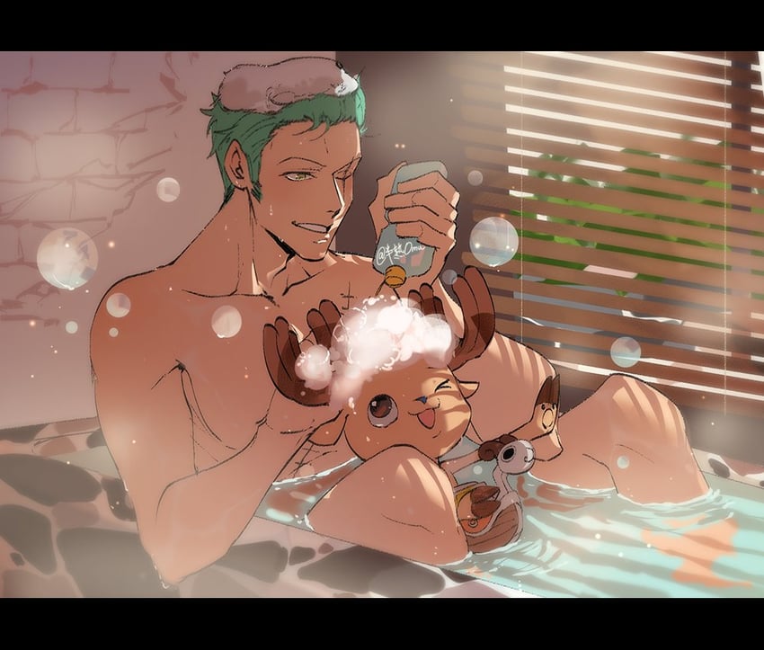roronoa zoro, tony tony chopper, and going merry (one piece) drawn by emase_(foxmoon)