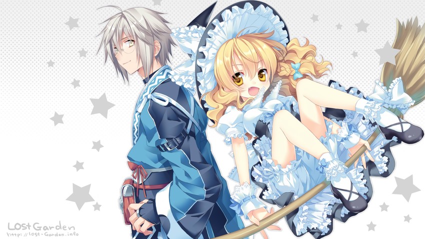 kirisame marisa and morichika rinnosuke (touhou and 1 more) drawn by sacraneco
