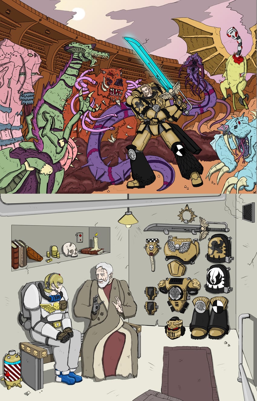 adeptus astartes, obi-wan kenobi, and luke skywalker (star wars and 1 more) drawn by misterpassenger