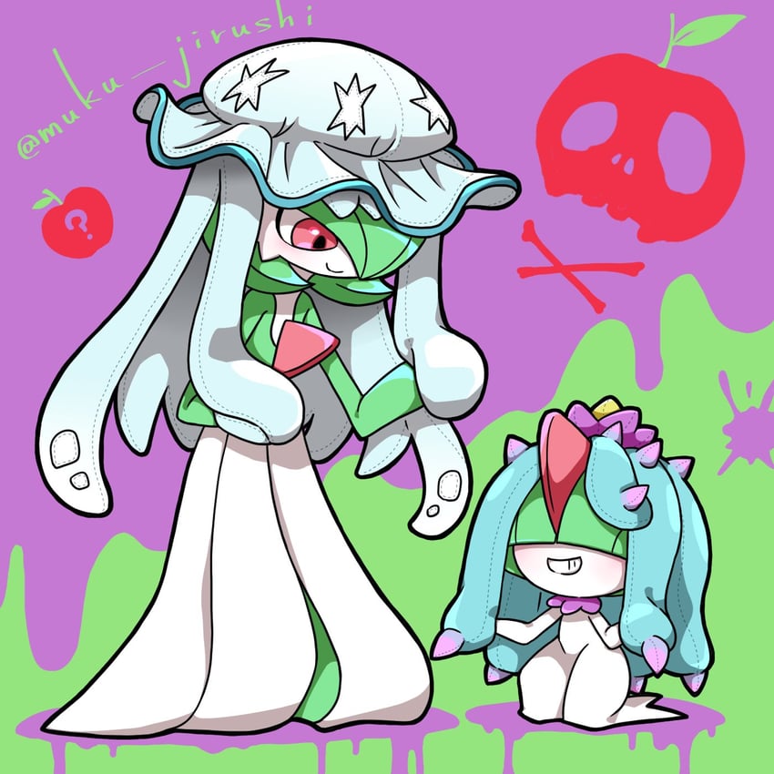 gardevoir, ralts, nihilego, and mareanie (pokemon) drawn by muku_jirushi