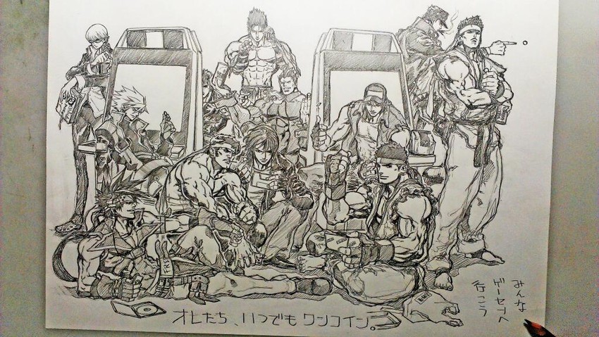 kujo jotaro, narukami yu, ryu, ragna the bloodedge, sol badguy, and 7 more (jojo no kimyou na bouken and 16 more) drawn by yoshihara_motoki