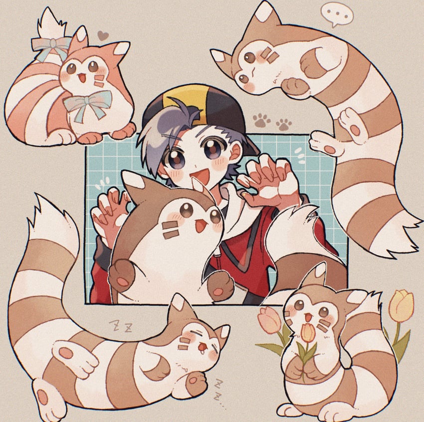 ethan and furret (pokemon and 1 more) drawn by mikakami1e