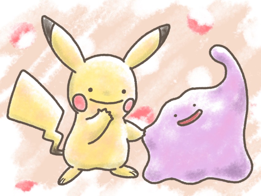 pikachu, ditto, and transformed ditto (pokemon) drawn by leaf_(pixiv17652941)