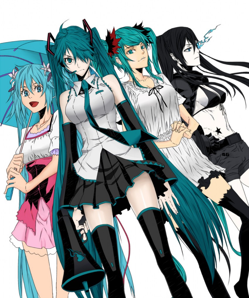 hatsune miku and black rock shooter (vocaloid and 4 more) drawn by kokonoo_no_ginkou