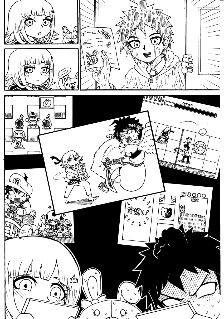 nanami chiaki, hinata hajime, mario, monokuma, ryu, and 5 more (danganronpa and 9 more) drawn by jan1214