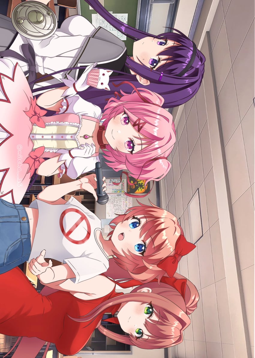 akemi homura, kaname madoka, kyubey, monika, natsuki, and 4 more (mahou shoujo madoka magica and 2 more) drawn by milcha_16
