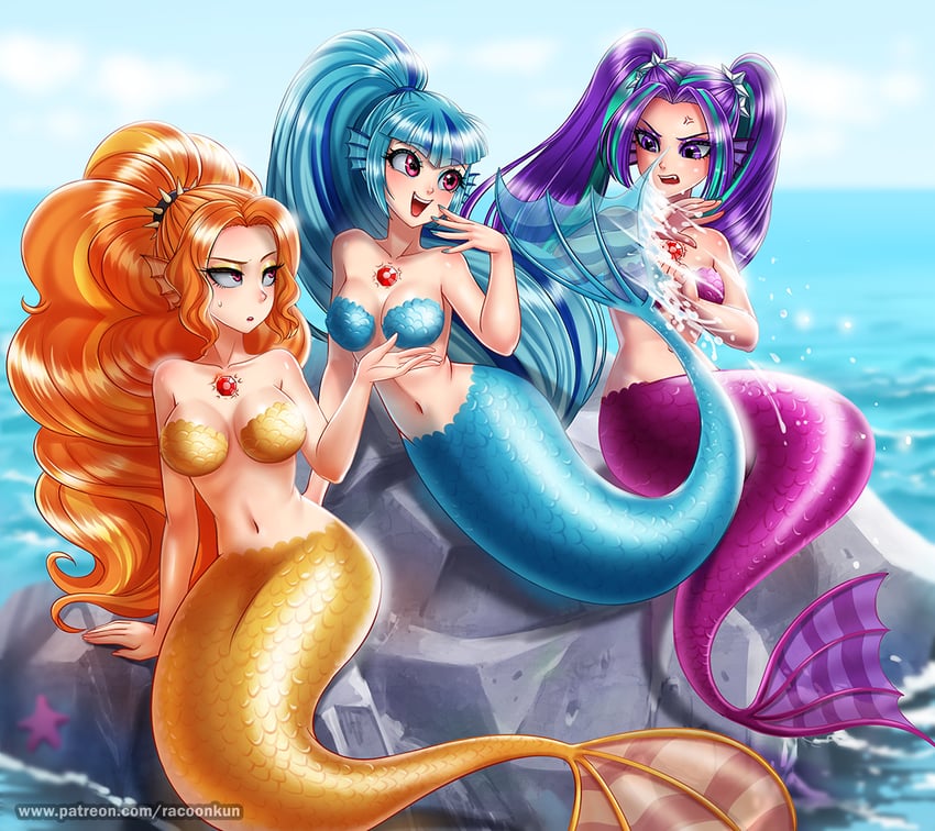 sonata dusk, adagio dazzle, and aria blaze (my little pony and 2 more) drawn by racoon-kun