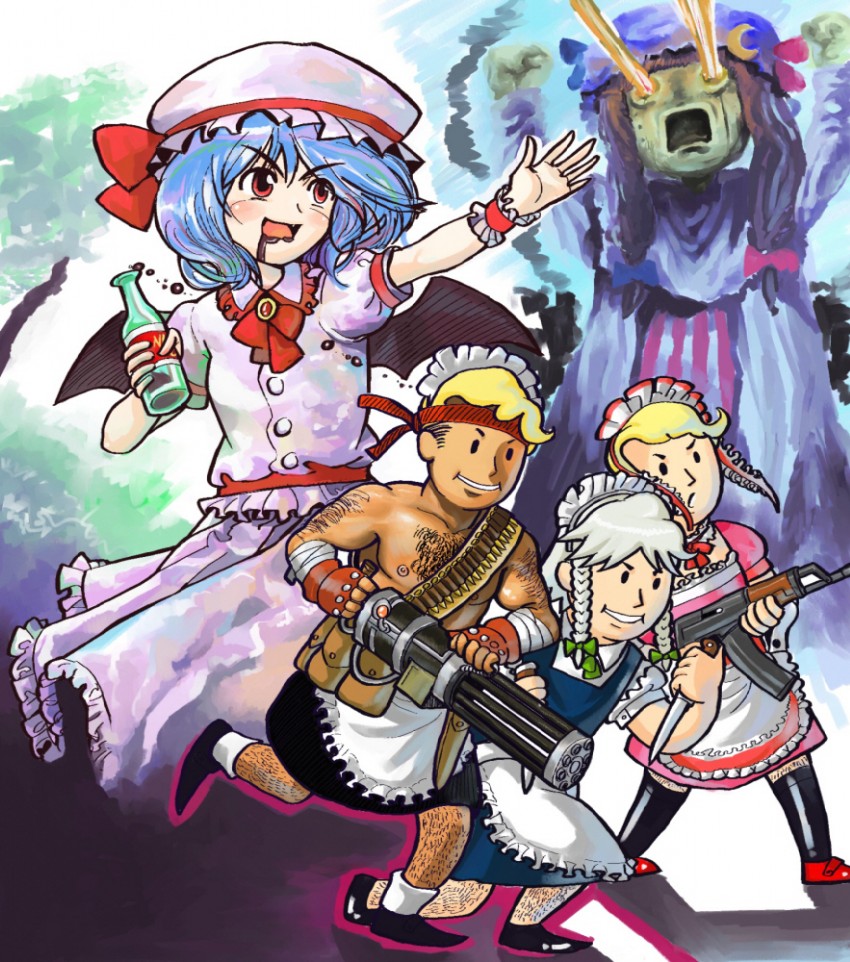 kirisame marisa, remilia scarlet, izayoi sakuya, patchouli knowledge, vault boy, and 1 more (touhou and 2 more) drawn by nabdali