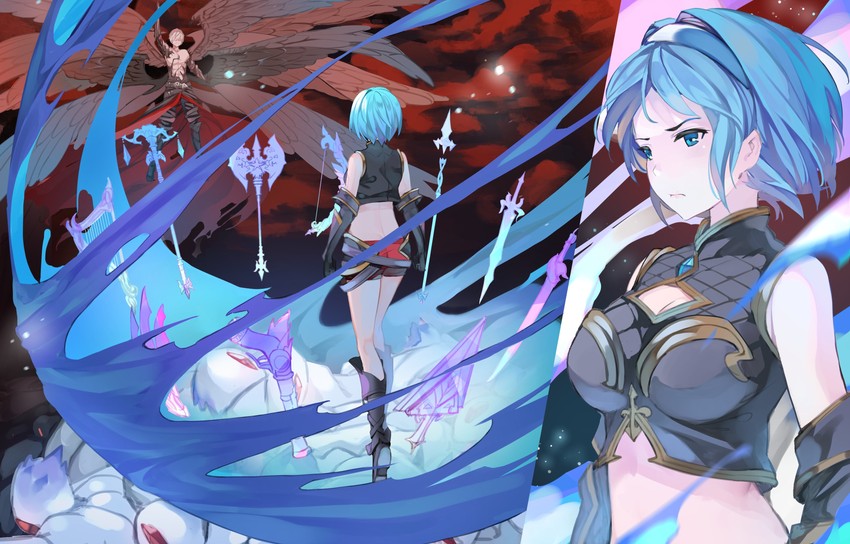 djeeta, lucilius, guider to the eternal edge, and akasha (granblue fantasy) drawn by nonh_(wormoftank)