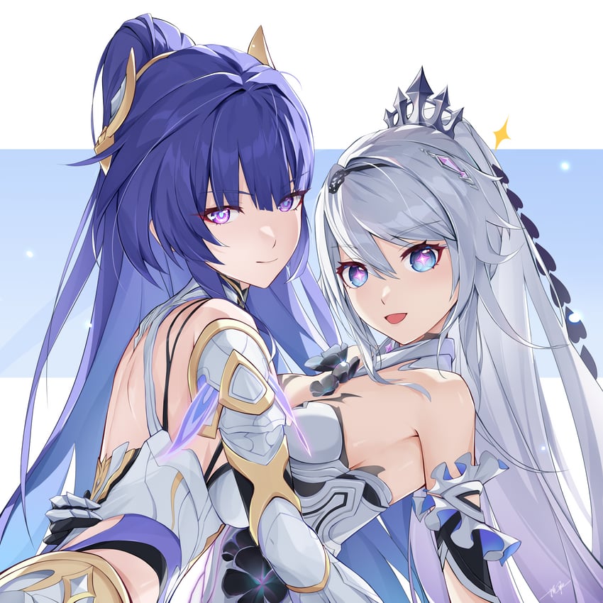 kiana kaslana and raiden mei (honkai and 1 more) drawn by ooo_wange