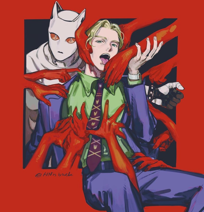 kira yoshikage and killer queen (jojo no kimyou na bouken and 1 more) drawn by nashi_y