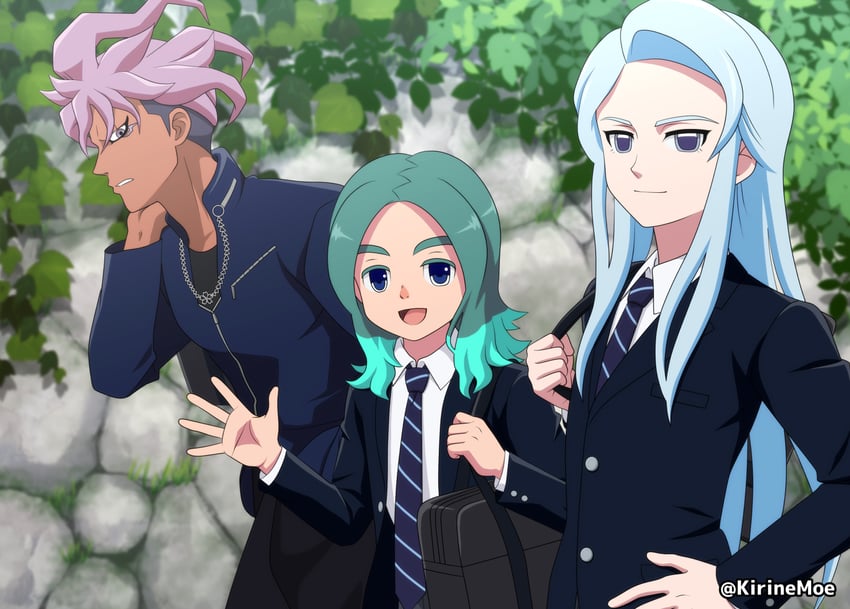 sasanami unmei, sakurazaki jouji, and shisendou garyuu (inazuma eleven and 1 more) drawn by kirinemoe