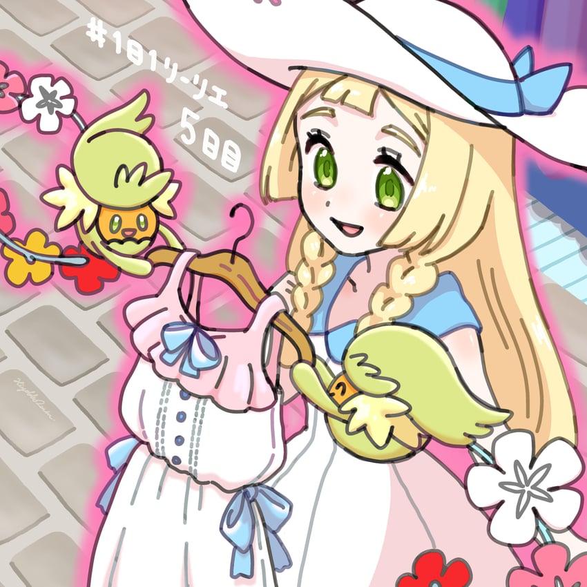 lillie and comfey (pokemon and 1 more) drawn by hiyokko2min