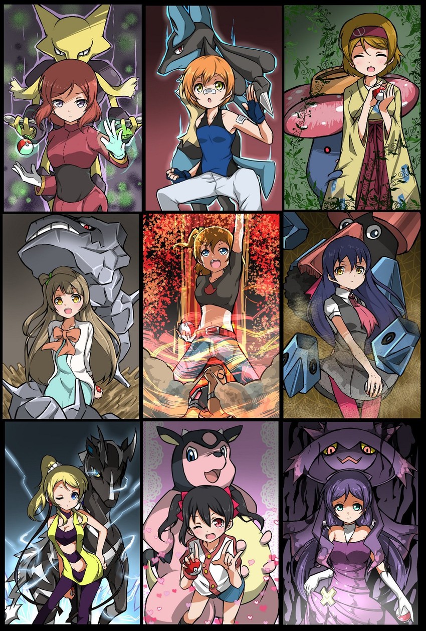 nishikino maki, tojo nozomi, sonoda umi, yazawa nico, ayase eli, and 23 more (pokemon and 8 more) drawn by amatume111