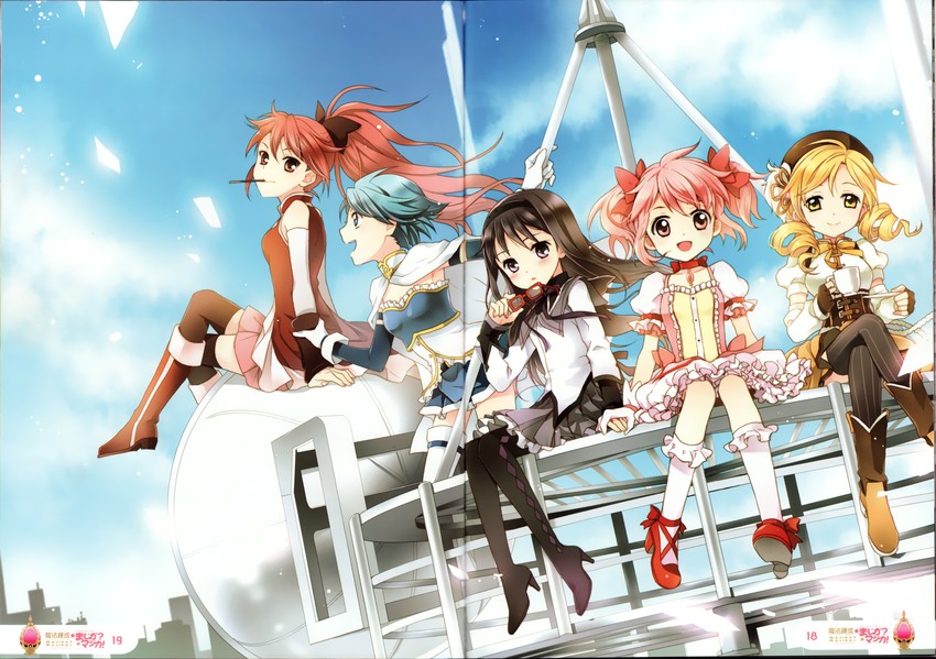 akemi homura, kaname madoka, miki sayaka, sakura kyoko, and tomoe mami (mahou shoujo madoka magica) drawn by mca_(dessert_candy)