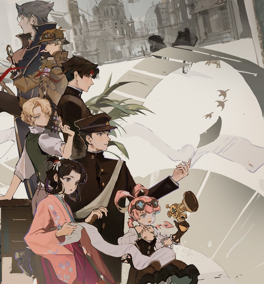 ryunosuke naruhodo, kazuma asogi, barok van zieks, herlock sholmes, susato mikotoba, and 2 more (ace attorney and 1 more) drawn by liyuliyuzhou