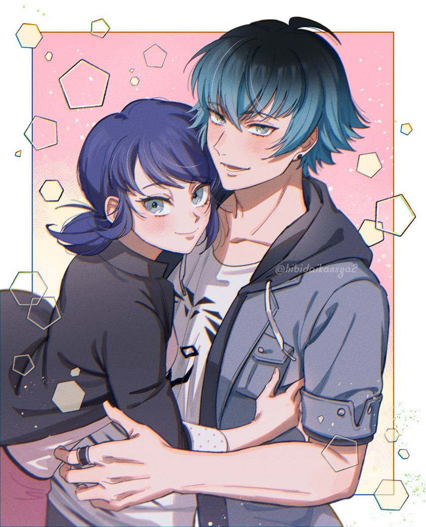 marinette dupain-cheng and luka couffaine (miraculous ladybug) drawn by hibidaikansya2