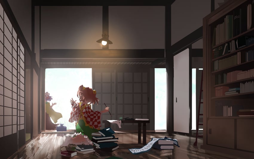 hieda no akyuu and motoori kosuzu (touhou) drawn by ushitsuchi