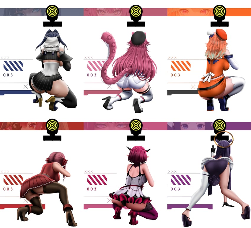houshou marine, ninomae ina'nis, ouro kronii, takanashi kiara, irys, and 1 more (hololive and 2 more) drawn by blackcapbandit