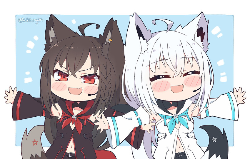 shirakami fubuki and kurokami fubuki (hololive) drawn by kukie-nyan